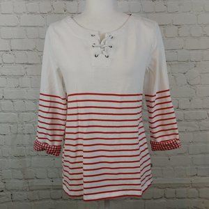 Talbots Red & White Striped 3/4 Sleeve Top Size MP